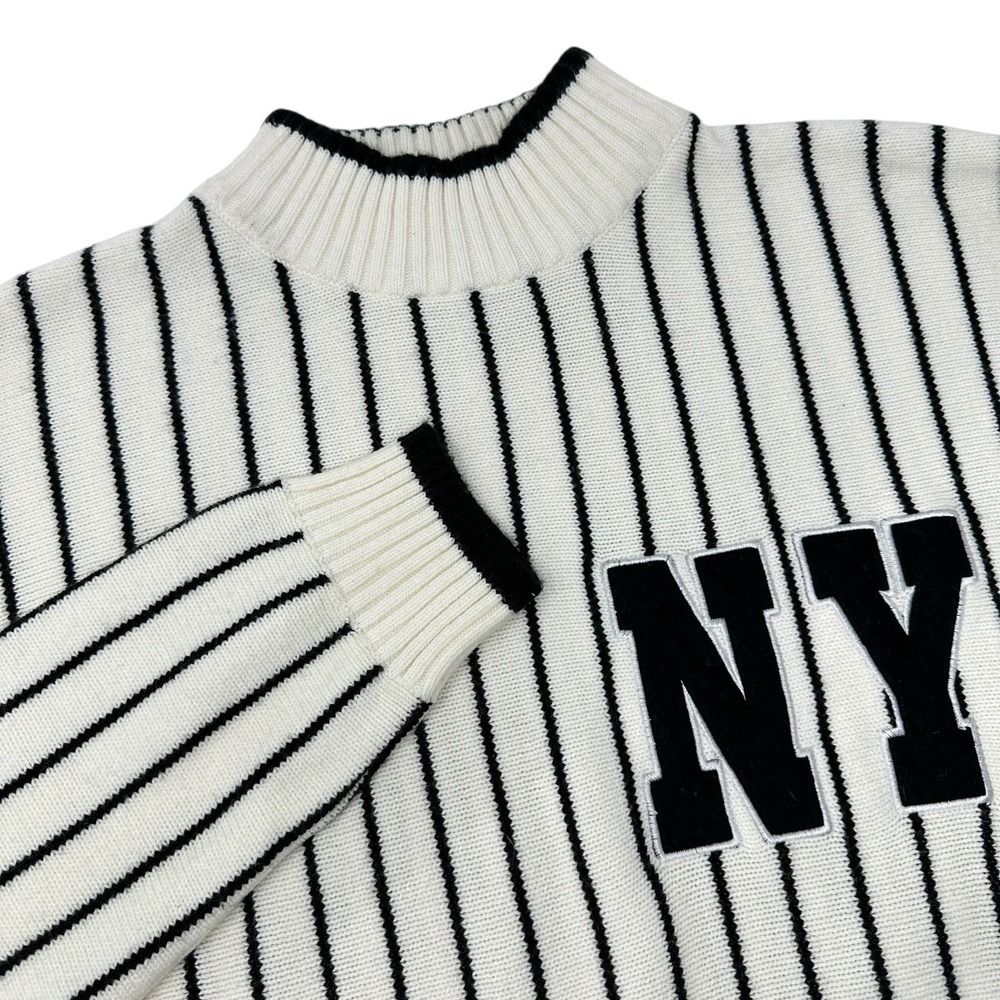 NOIZ Vintage White Acrylic‎ NY Pin Stripe Mock Neck Pullover Sweater Large